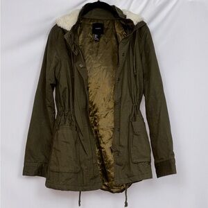 Forever 21 Khaki Utility Jacket with Faux Fur Collar
